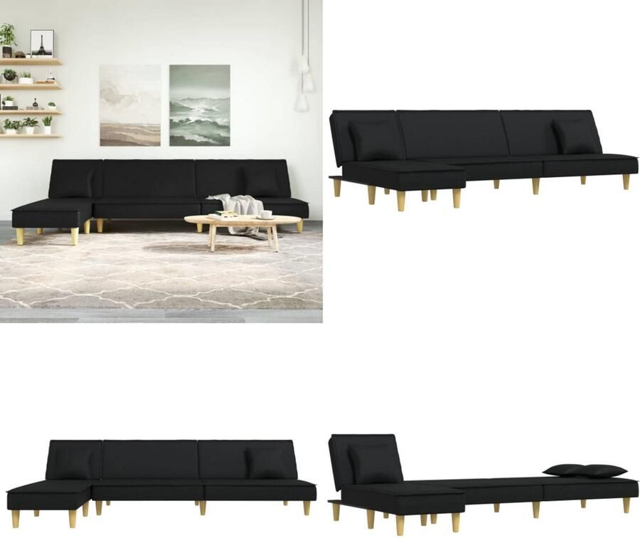 VidaXL Slaapbank L-vormig 255x140x70 cm fluweel zwart L-vormige Slaapbank L-vormige Slaapbanken Slaapbank