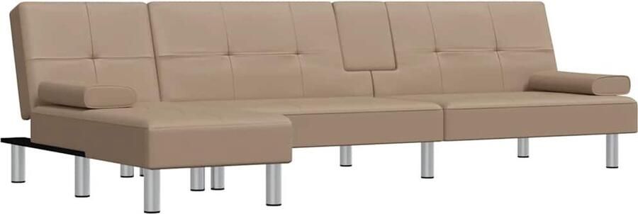 VidaXL -Slaapbank-L-vormig-255x140x70-cm-kunstleer-cappuccinokleurig - Foto 3