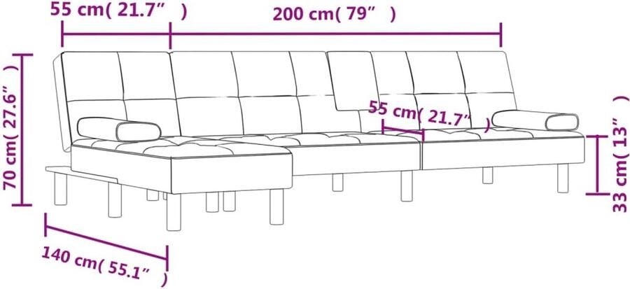 VidaXL -Slaapbank-L-vormig-255x140x70-cm-kunstleer-cappuccinokleurig - Foto 2