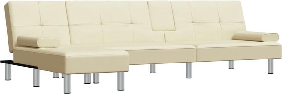 VidaXL -Slaapbank-L-vormig-255x140x70-cm-kunstleer-crèmekleurig - Foto 2