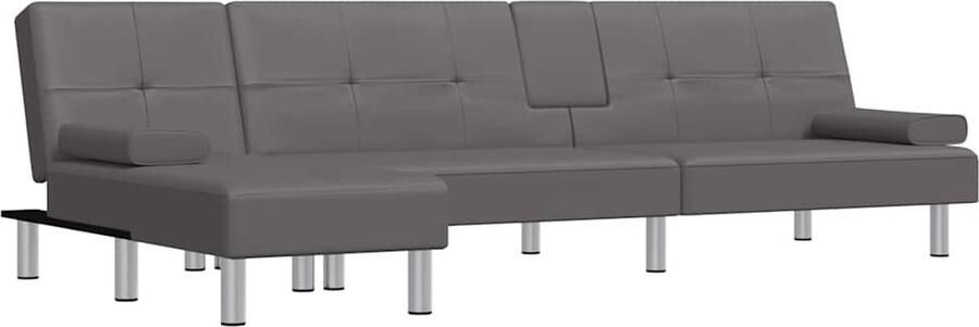 VidaXL Slaapbank L-vormig 255x140x70 cm kunstleer grijs