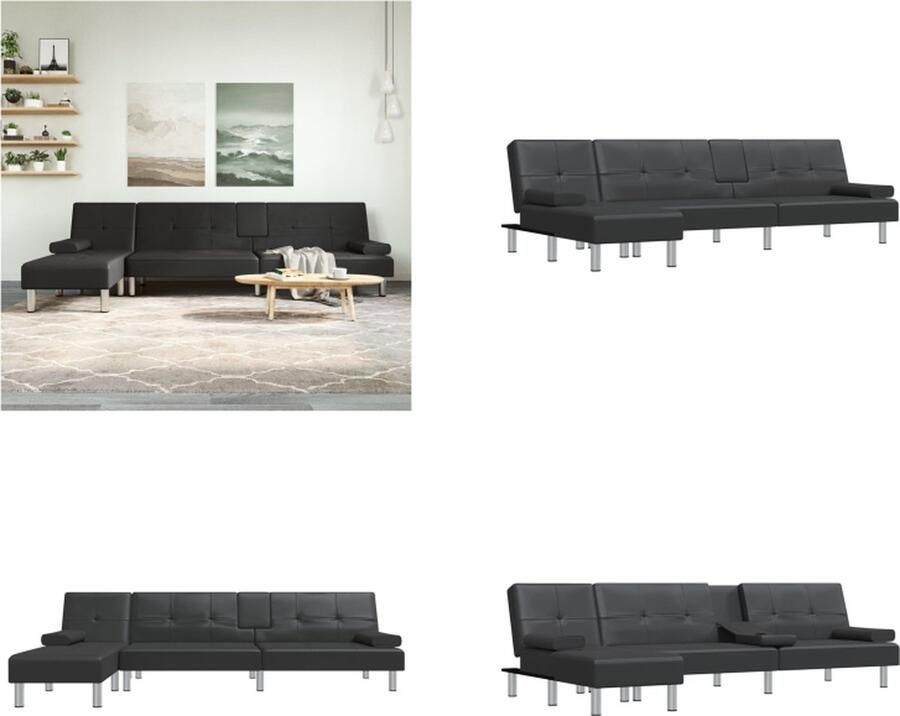 VidaXL Slaapbank L-vormig 255x140x70 cm kunstleer zwart L-vormige Slaapbank L-vormige Slaapbanken Slaapbank Inklapbare Slaapbank