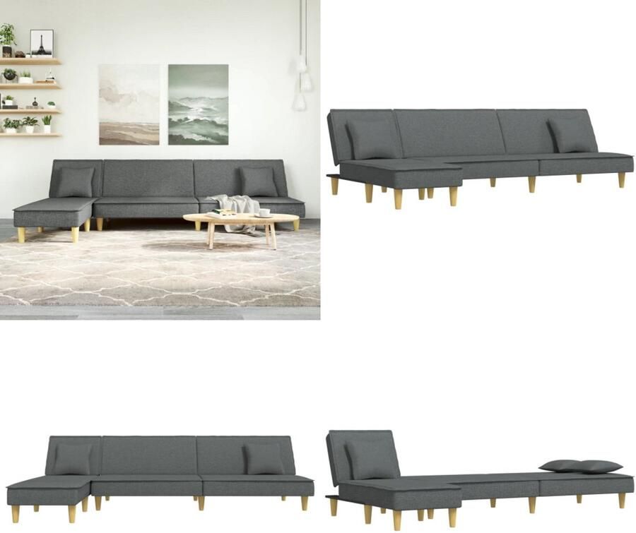 VidaXL Slaapbank L-vormig 255x140x70 cm stof donkergrijs L-vormige Slaapbank L-vormige Slaapbanken Slaapbank