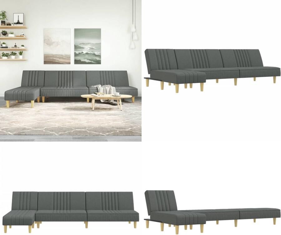 VidaXL Slaapbank L-vormig 255x140x70 cm stof donkergrijs L-vormige Slaapbank L-vormige Slaapbanken Slaapbank