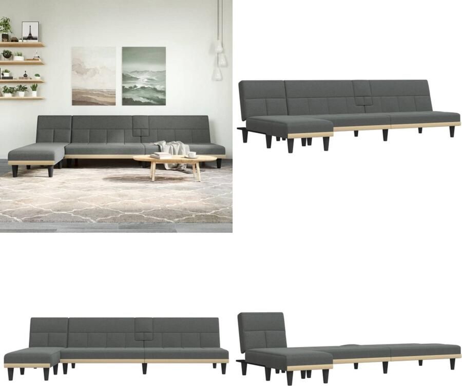 VidaXL Slaapbank L-vormig 255x140x70 cm stof donkergrijs L-vormige Slaapbank L-vormige Slaapbanken Slaapbank