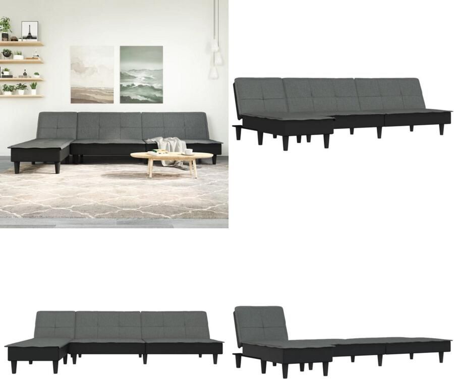 VidaXL Slaapbank L-vormig 255x140x70 cm stof donkergrijs L-vormige Slaapbank L-vormige Slaapbanken Slaapbank