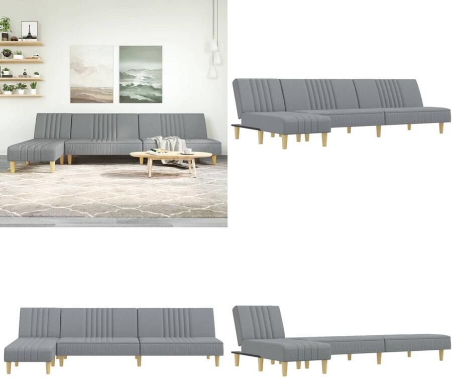 VidaXL Slaapbank L-vormig 255x140x70 cm stof lichtgrijs L-vormige Slaapbank L-vormige Slaapbanken Slaapbank