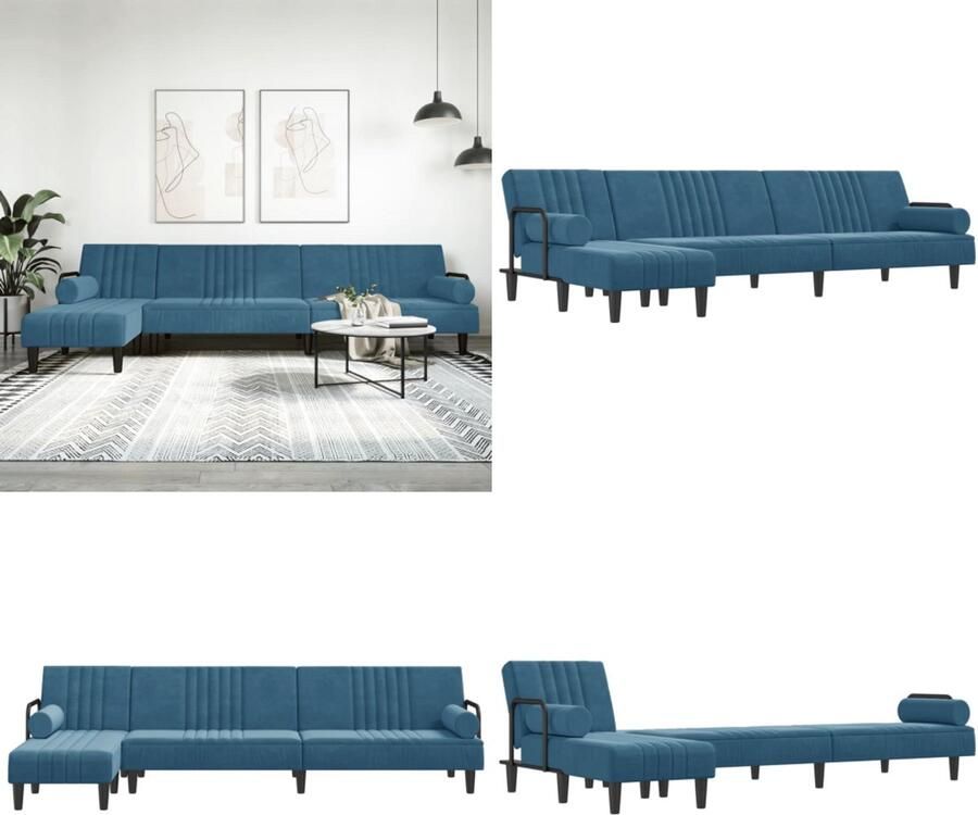 VidaXL Slaapbank L-vormig 260x140x70 cm fluweel blauw L-vormige Slaapbank L-vormige Slaapbanken Slaapbank Inklapbare Slaapbank