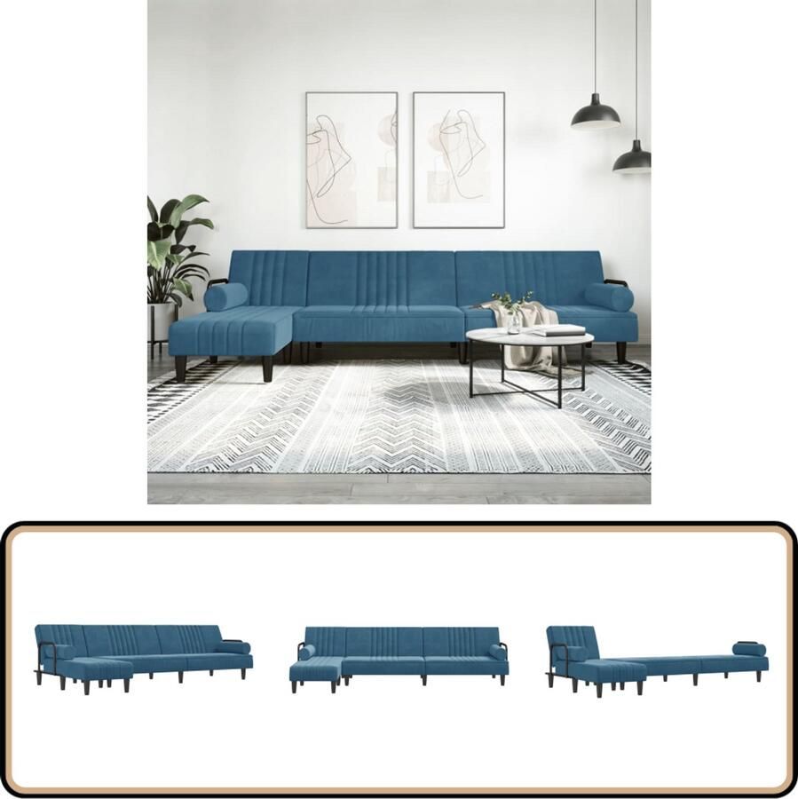 VidaXL Slaapbank L-vormig 260x140x70 cm Fluweel Blauw Slaapbank L-vormig Sofa Hoekbank Tweepersoons Bank Blauwe Bank