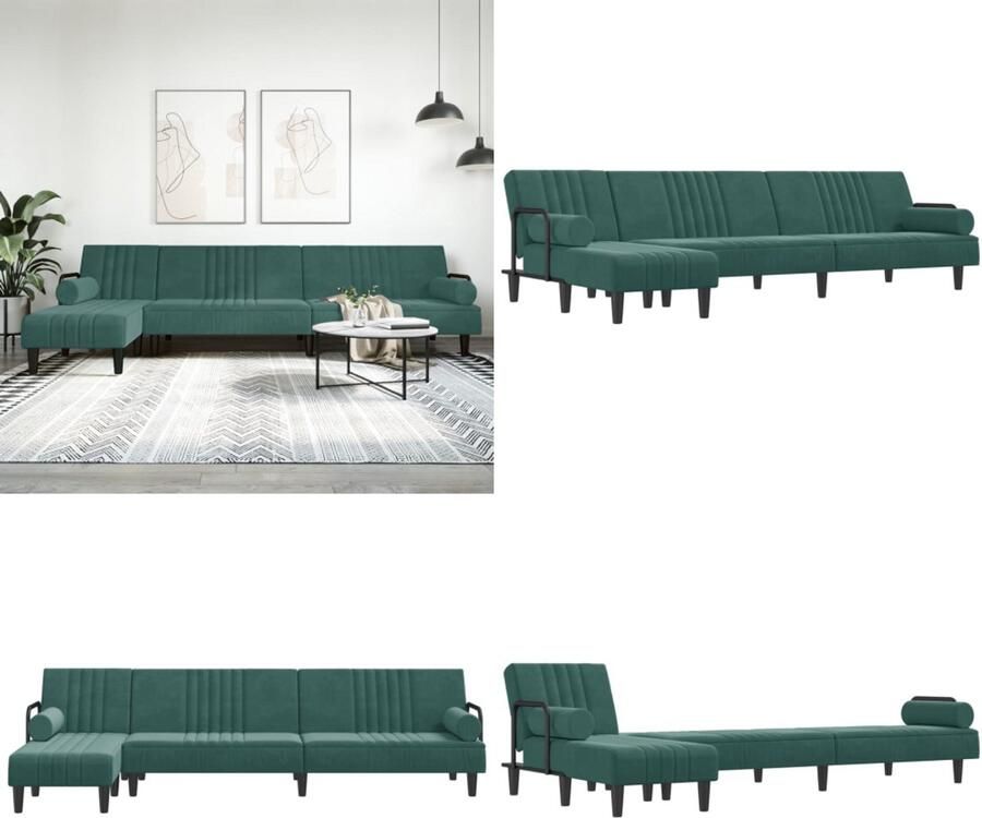 VidaXL Slaapbank L-vormig 260x140x70 cm fluweel donkergroen L-vormige Slaapbank L-vormige Slaapbanken Slaapbank Inklapbare Slaapbank