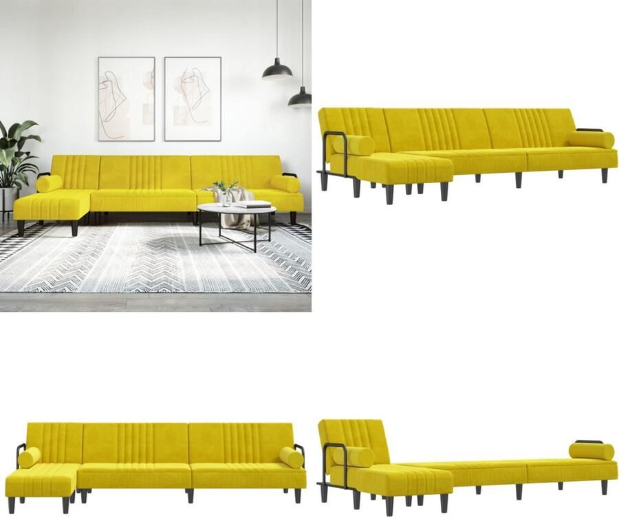 VidaXL Slaapbank L-vormig 260x140x70 cm fluweel geel L-vormige Slaapbank L-vormige Slaapbanken Slaapbank Inklapbare Slaapbank