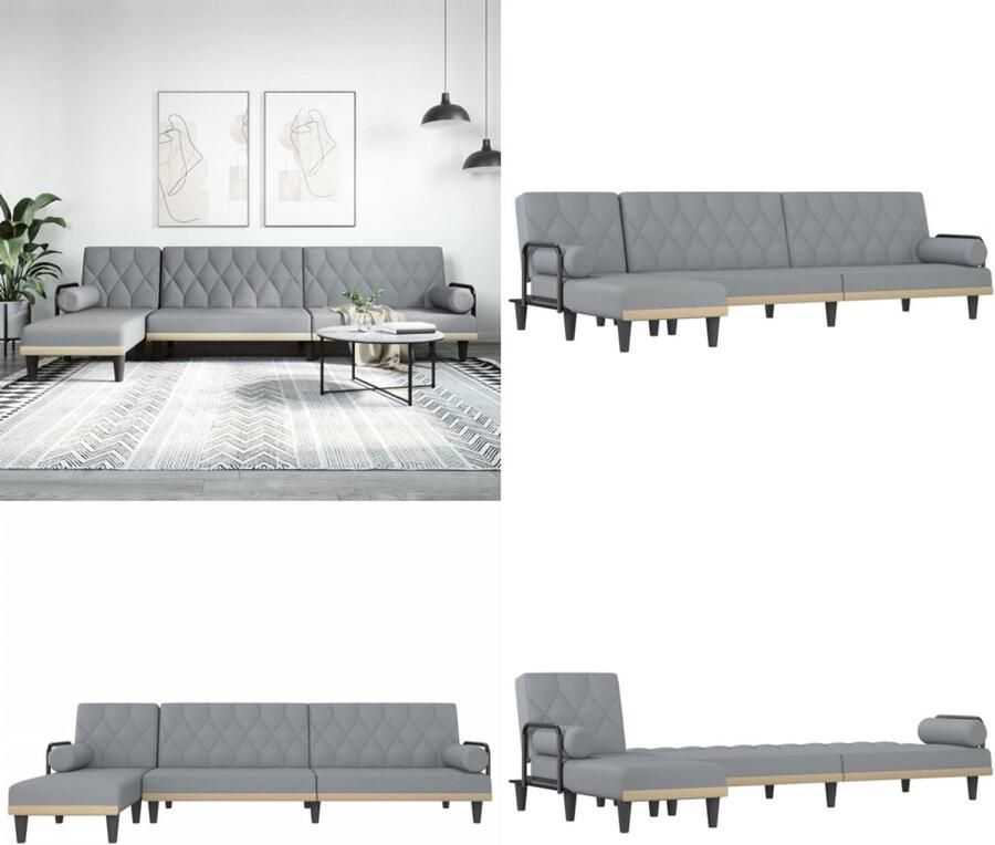 VidaXL Slaapbank L-vormig 260x140x70 cm stof lichtgrijs L-vormige Slaapbank L-vormige Slaapbanken Slaapbank