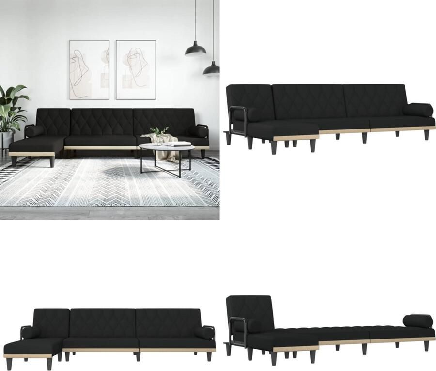 VidaXL Slaapbank L-vormig 260x140x70 cm stof zwart L-vormige Slaapbank L-vormige Slaapbanken Slaapbank