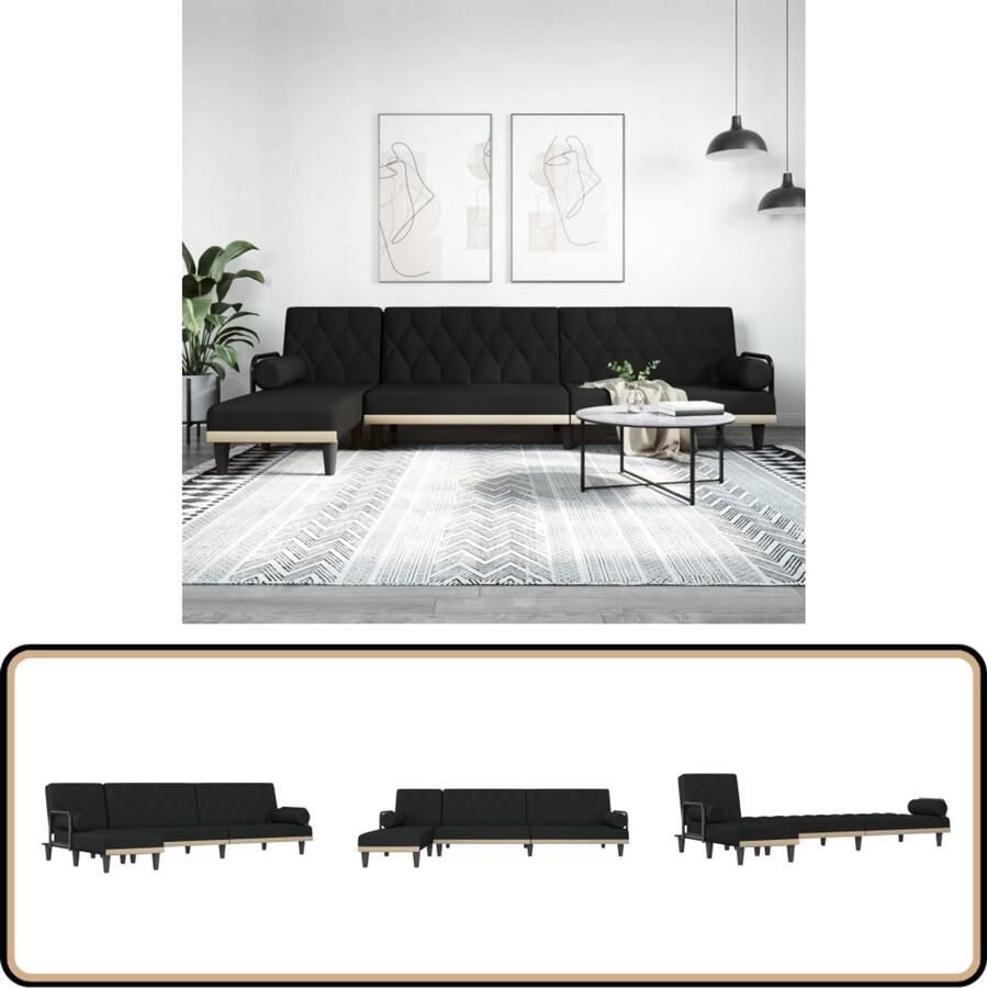 VidaXL Slaapbank L-vormig 260x140x70 cm Zwart Slaapbank Zwarte Slaapbank L-vormige Slaapbank Multifunctionele Slaapbank Design Slaapbank