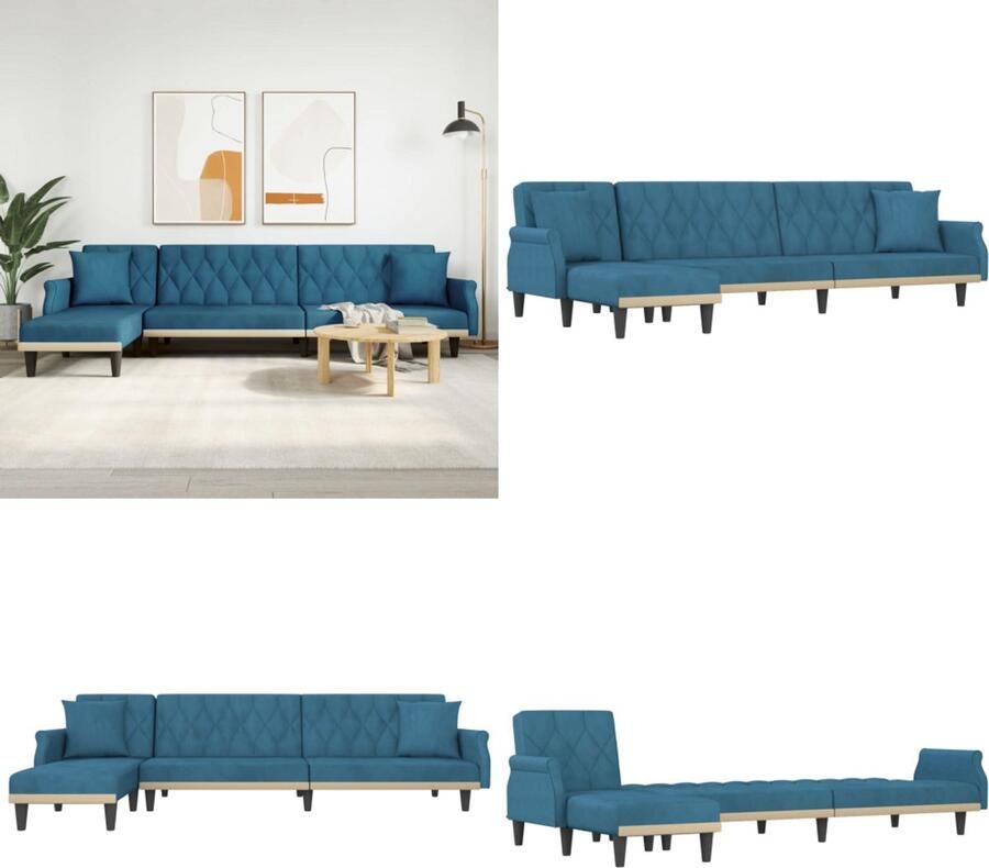 VidaXL Slaapbank L-vormig 271x140x70 cm fluweel blauw L-vormige Slaapbank L-vormige Slaapbanken Slaapbank Inklapbare Slaapbank
