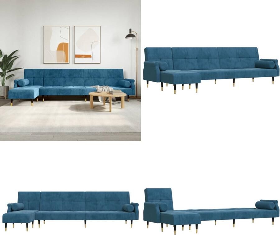 VidaXL Slaapbank L-vormig 271x140x70 cm fluweel blauw L-vormige Slaapbank L-vormige Slaapbanken Slaapbank