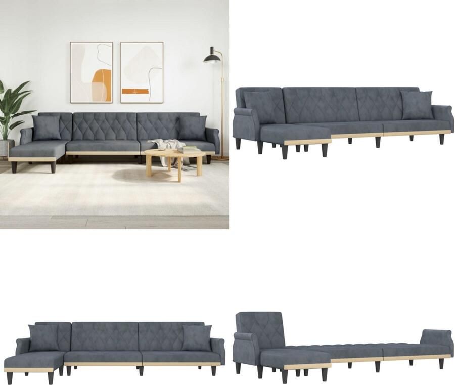 VidaXL Slaapbank L-vormig 271x140x70 cm fluweel donkergrijs L-vormige Slaapbank L-vormige Slaapbanken Slaapbank Inklapbare Slaapbank