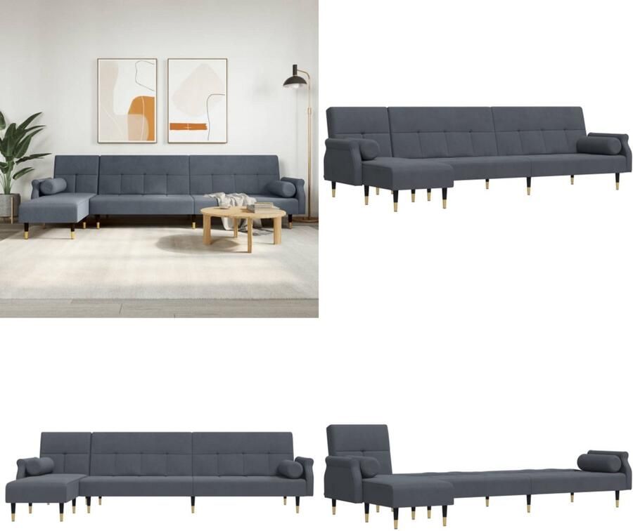 VidaXL Slaapbank L-vormig 271x140x70 cm fluweel donkergrijs L-vormige Slaapbank L-vormige Slaapbanken Slaapbank