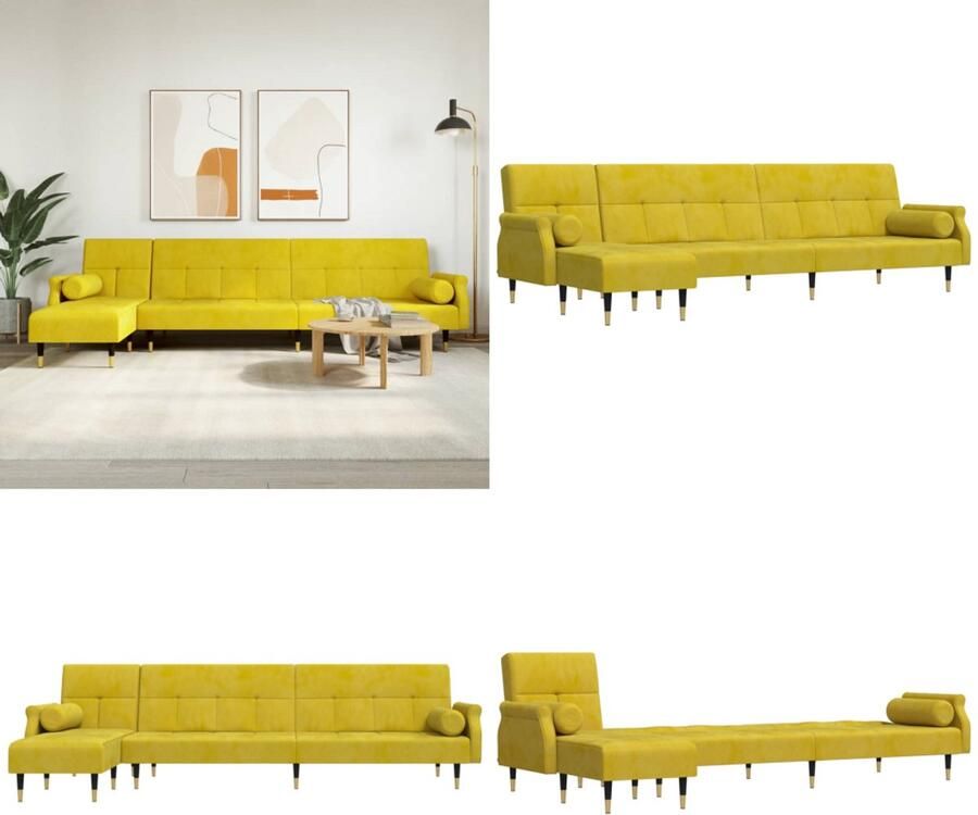 VidaXL Slaapbank L-vormig 271x140x70 cm fluweel geel L-vormige Slaapbank L-vormige Slaapbanken Slaapbank