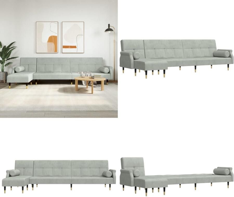 VidaXL Slaapbank L-vormig 271x140x70 cm fluweel lichtgrijs L-vormige Slaapbank L-vormige Slaapbanken Slaapbank