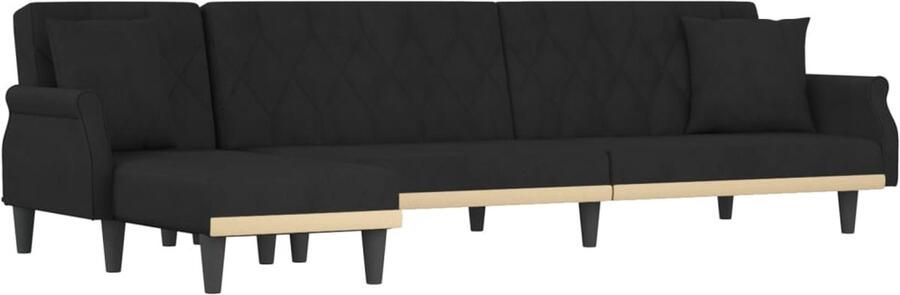 The Living Store L-vormige Slaapbank Fluwelen Stof Multifunctioneel 271 x 140 x 70 cm Slaapbank L-vormig Sofa Tweepersoons Bank Velvet Bank Zwarte Bank