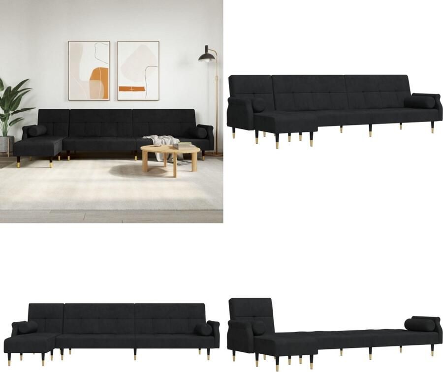 VidaXL Slaapbank L-vormig 271x140x70 cm fluweel zwart L-vormige Slaapbank L-vormige Slaapbanken Slaapbank