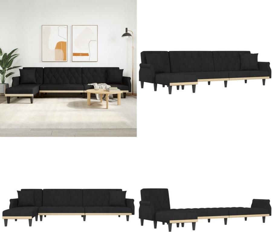 VidaXL Slaapbank L-vormig 271x140x70 cm fluweel zwart L-vormige Slaapbank L-vormige Slaapbanken Slaapbank Inklapbare Slaapbank