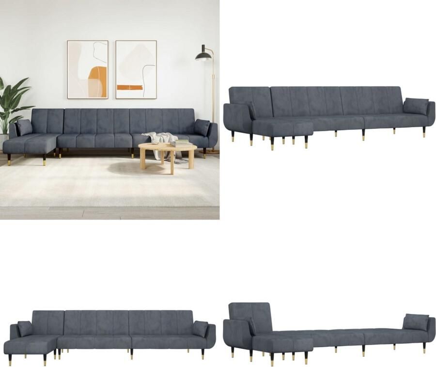 VidaXL Slaapbank L-vormig 275x140x70 cm fluweel donkergrijs L-vormige Slaapbank L-vormige Slaapbanken Slaapbank Dag Slaapbank