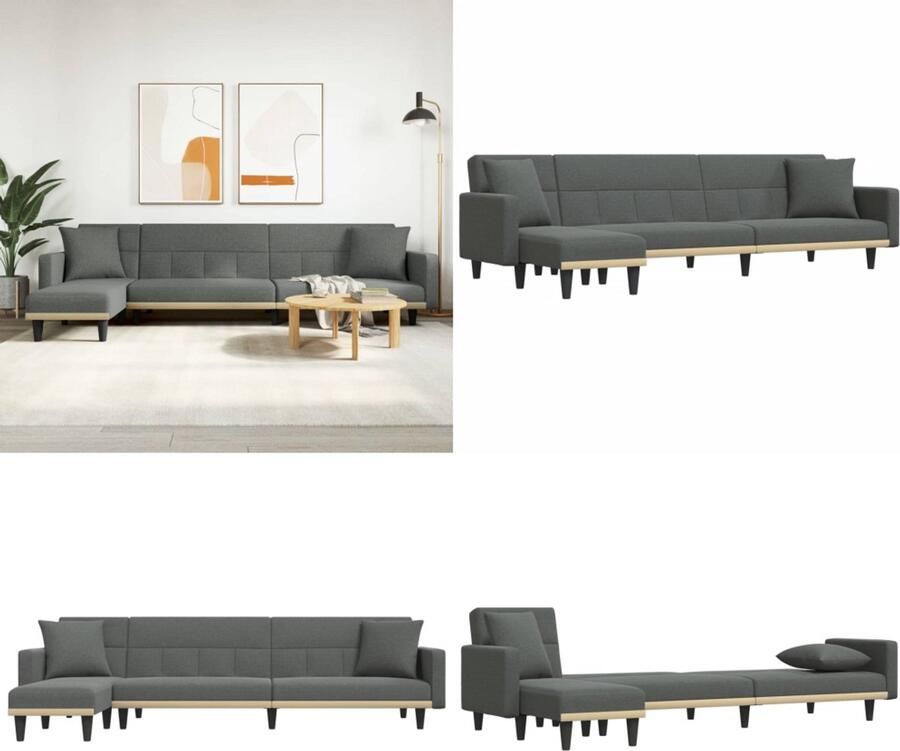 VidaXL Slaapbank L-vormig 275x140x70 cm stof donkergrijs L-vormige Slaapbank L-vormige Slaapbanken Slaapbank