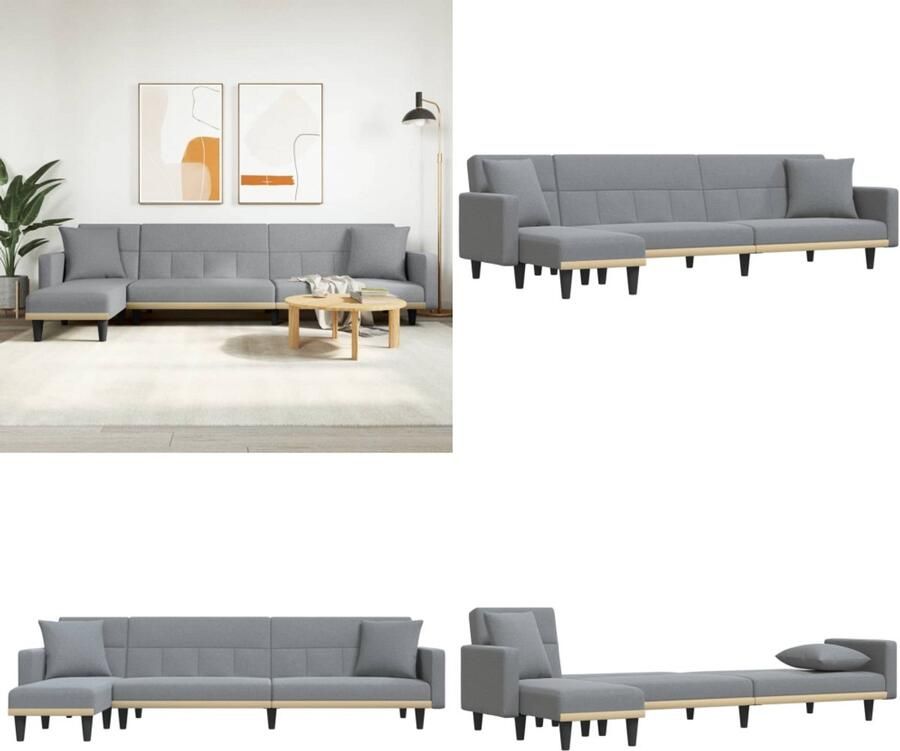 VidaXL Slaapbank L-vormig 275x140x70 cm stof lichtgrijs L-vormige Slaapbank L-vormige Slaapbanken Slaapbank