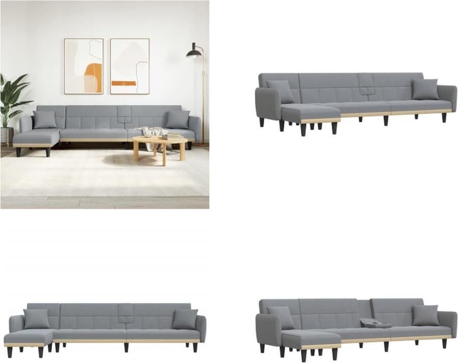 VidaXL Slaapbank L-vormig 275x140x70 cm stof lichtgrijs L-vormige Slaapbank L-vormige Slaapbanken Slaapbank