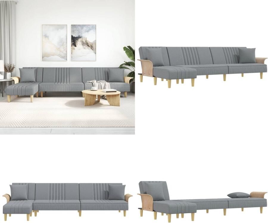 VidaXL Slaapbank L-vormig 279x140x70 cm stof lichtgrijs L-vormige Slaapbank L-vormige Slaapbanken Slaapbank