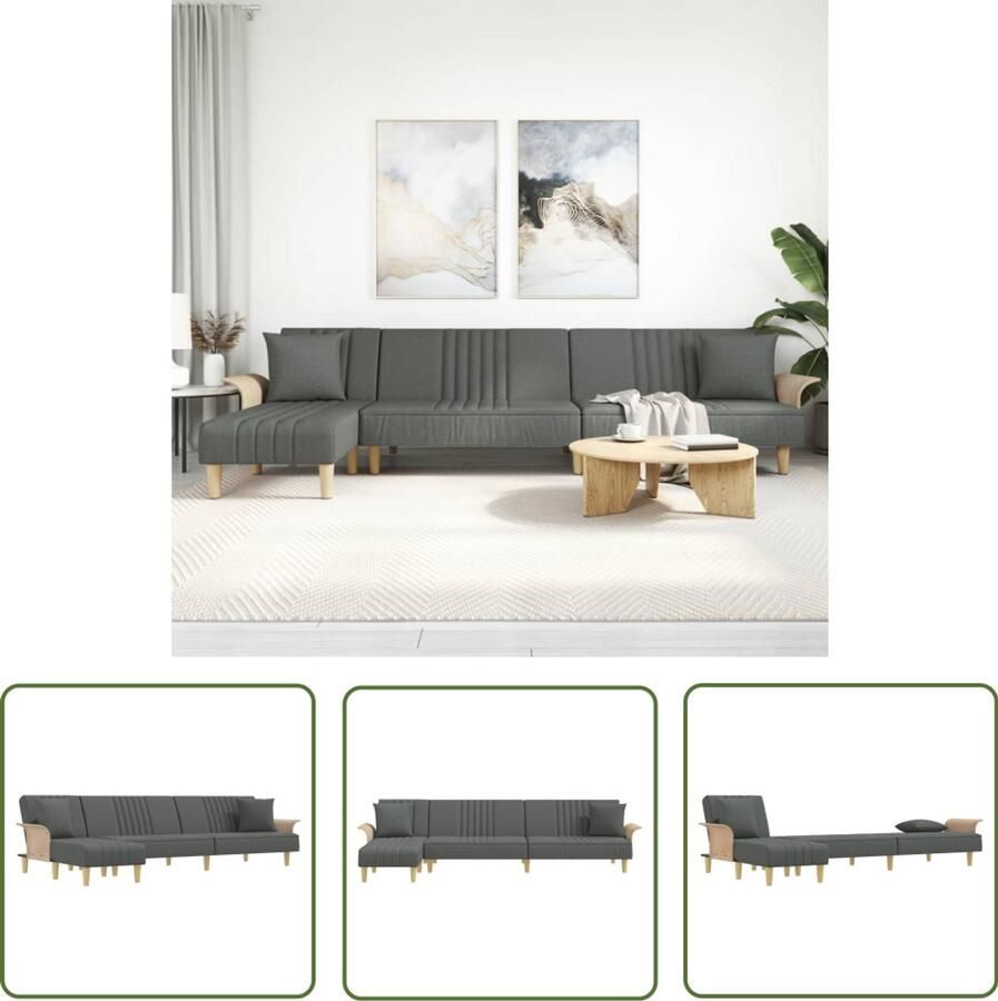VidaXL Slaapbank L-vormig Donkergrijs 279x140x70 cm Slaapbank Canapé-lit Hoekbank Meubilair Loungehoek Grijs Sofa Stoffen Bank