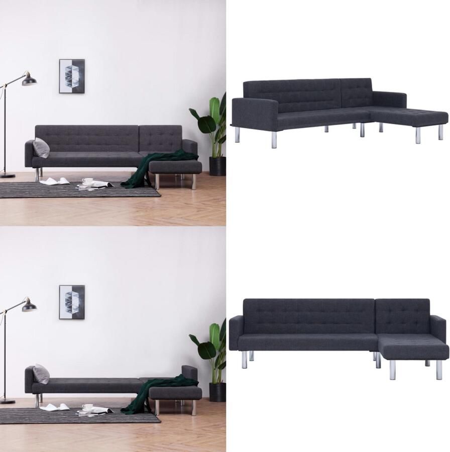 VidaXL Slaapbank L-vormig polyester donkergrijs Slaapbank Slaapbanken Bedbank Bedbanken