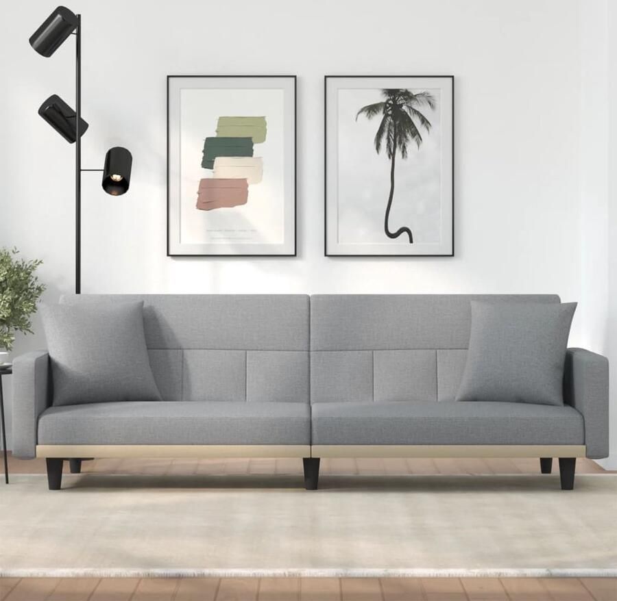 VidaXL Slaapbank Lichtgrijs Inclusief kussens Slaapbank Sofa Bed Tweepersoonsbed Comfortabel Zitten Slaapplek Multifunctioneel Meubilair Grijs - Foto 2