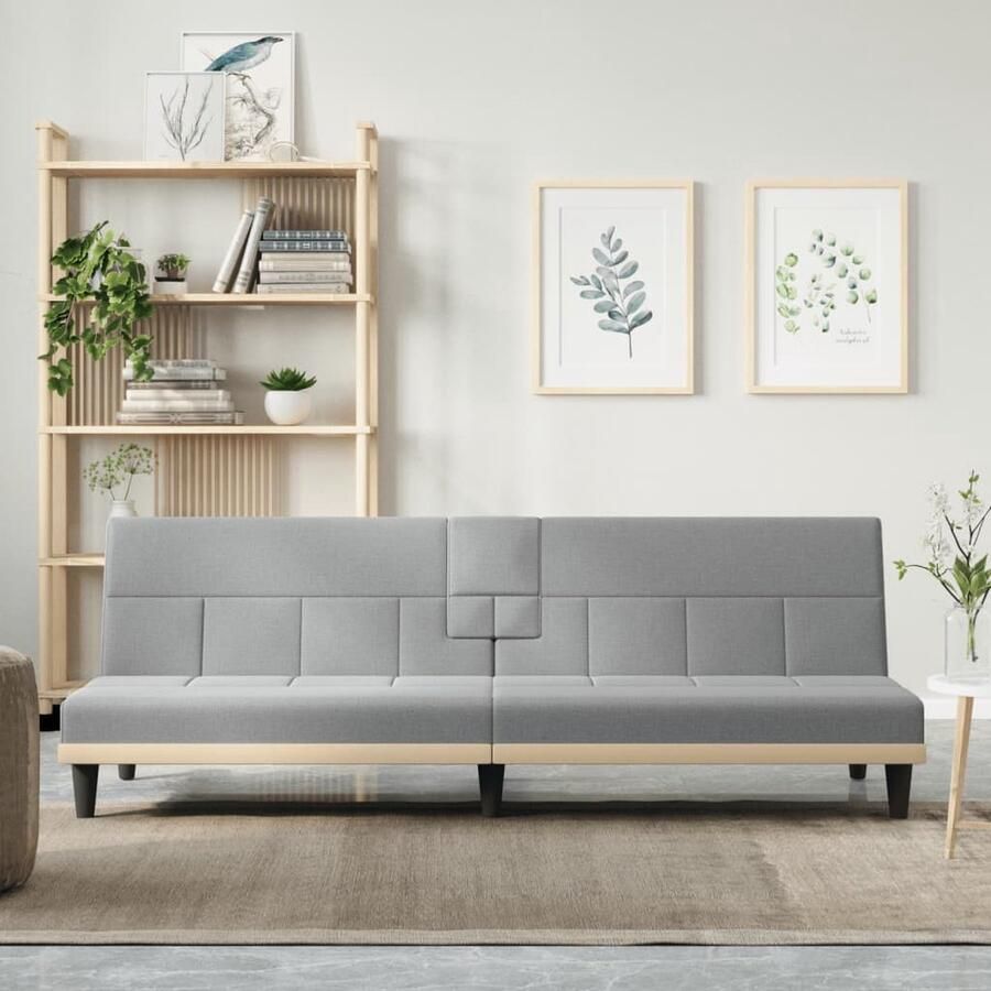 VidaXL Slaapbank Lichtgrijs Met bekerhouders 200 cm Slaapbank Sofa Bed Kantoormeubilair Slaapkamer Meubels Comfortabele Stoffen Bank Multifunctionele Bank Design Bank - Foto 2