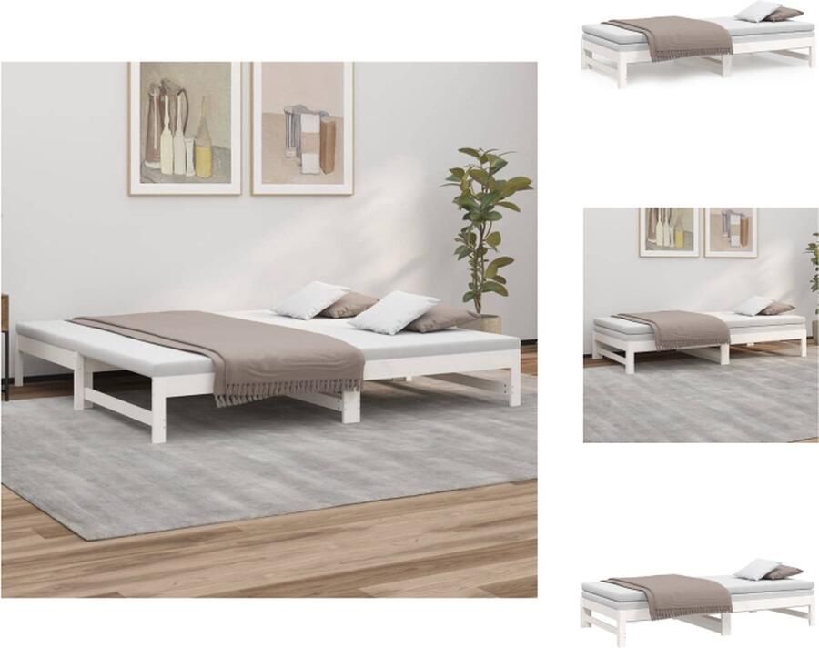 VidaXL Slaapbank Logeerbed Massief Grenenhout Uitschuifbaar Gelat Ontwerp Eenvoudig Gebruik Wit 205.5 x 158 x 30 cm Bed - Foto 2