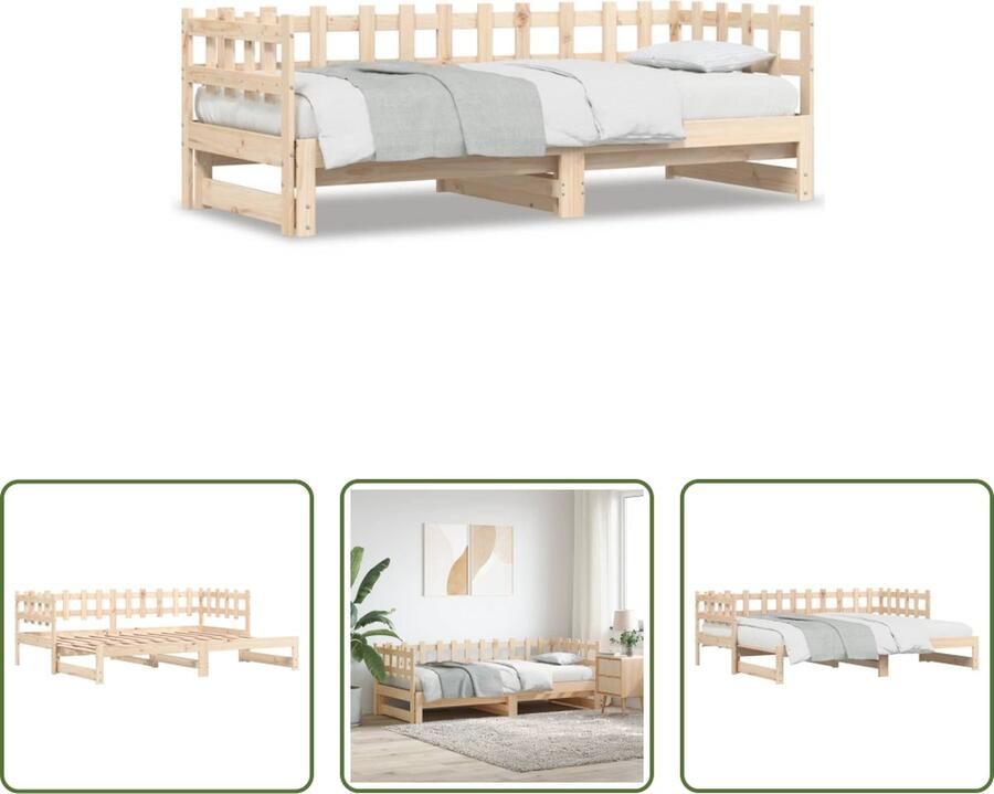 The Living Store Uitschuifbaar Logeerbed Massief grenenhout 203.5 x 184 x 68.5 cm Geschikt voor 90 x 200 cm matrassen Logeerbed Slaapbank Grenenhouten Bed Uitschuifbaar Bed Kanapé-bed - Foto 2
