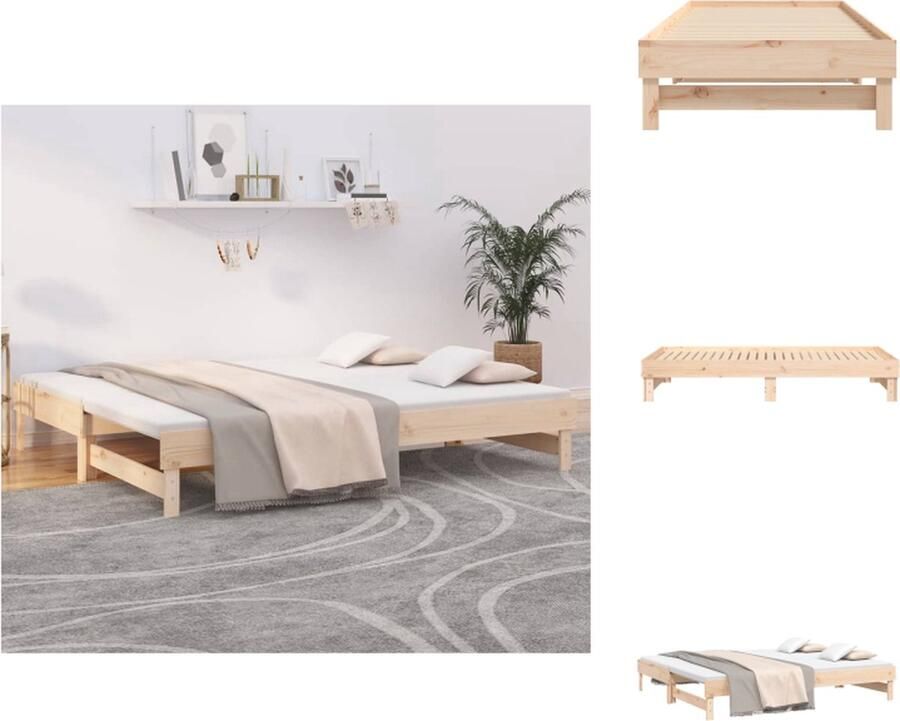 VidaXL Slaapbank Massief Grenen Uitschuifbaar Gelat ontwerp Eenvoudig gebruik 202.5 x 159 x 33.5 cm Geschikte matras 80 x 200 cm Bed - Foto 2