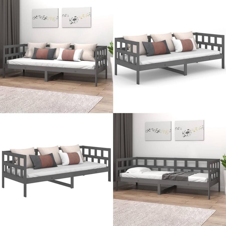 VidaXL Slaapbank massief grenenhout grijs 90x190 cm Slaapbank Slaapbanken Bedbank Bed