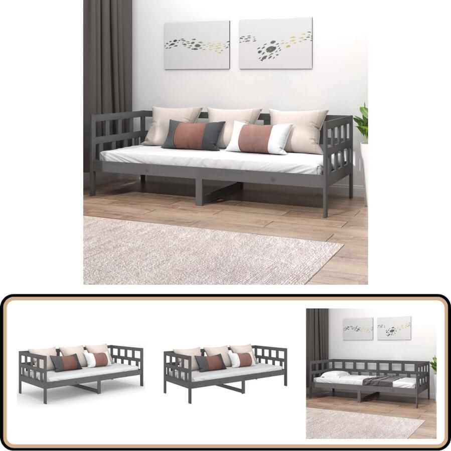 VidaXL Slaapbank Massief Grenenhout Grijs 90x190 cm Slaapbank Sofa Bed Bank Met Slaapplek Grenoble Hout Grijze Slaapbank