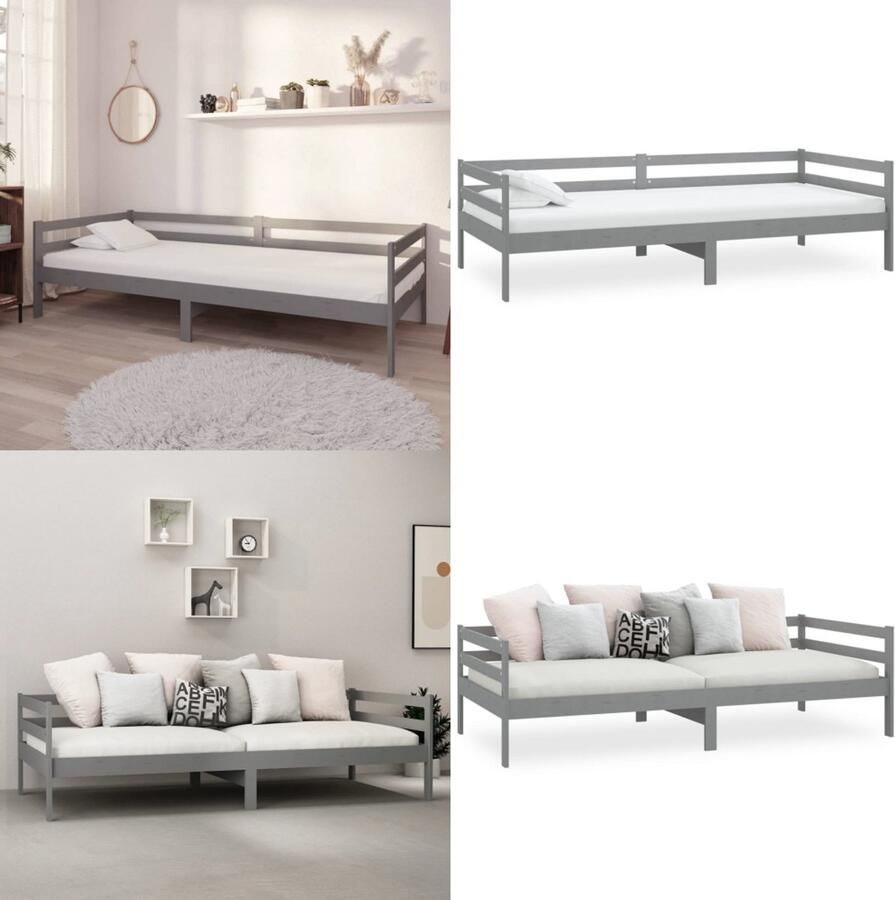 VidaXL Slaapbank massief grenenhout grijs 90x200 cm Bedbank Bedbanken Bed Bank Bed Banken