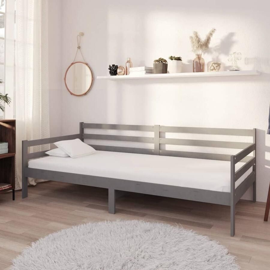 VidaXL Slaapbank Massief Grenenhout Grijs 90x200 cm Slaapbank Houten Bank Grenenhout Meubels Massief Hout Grijs Interieur Guest Bed Multifunctioneel Meubel Comfortabel Bed - Foto 2