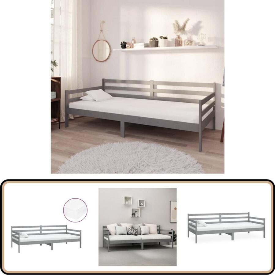 VidaXL Slaapbank Massief Grenenhout Grijs 90x200 cm Slaapbank Houten Bank Grenenhout Meubels Massief Hout Grijs Interieur Guest Bed Multifunctioneel Meubel Comfortabel Bed