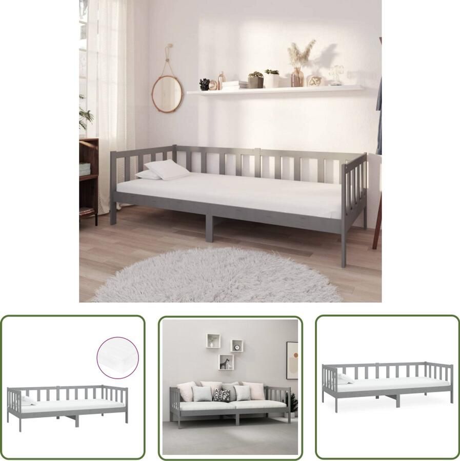 VidaXL Slaapbank Massief Grenenhout Grijs 90x200 cm Slaapbank Houten Bank Grenenhout Meubilair Massief Hout Guest Bed Comfortabel Bed Multifunctioneel Meubel Grijs Interieur