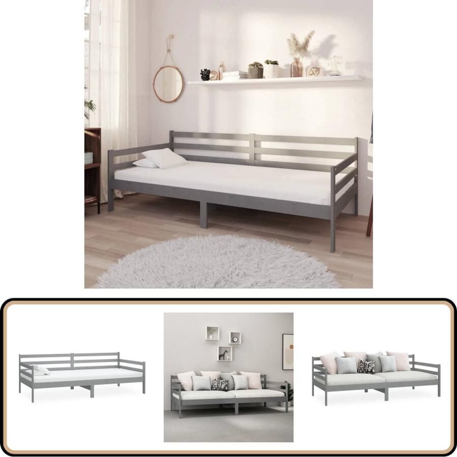 VidaXL Slaapbank Massief Grenenhout Grijs 90x200 cm Slaapbank Logeerbed Houten Meubels Grenenhout Grijze Bank Massief Hout Multifunctioneel Meubel Kamermeubilair Sofa Bed Guest Bed Daybed