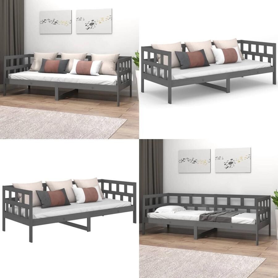 VidaXL Slaapbank massief grenenhout grijs 90x200 cm Slaapbank Slaapbanken Bedbank Bed