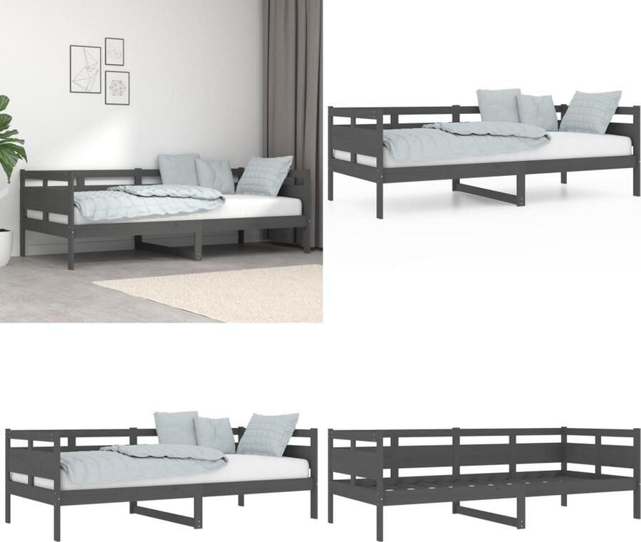 VidaXL Slaapbank massief grenenhout grijs 90x200 cm Slaapbank Slaapbanken Bedbank Bed