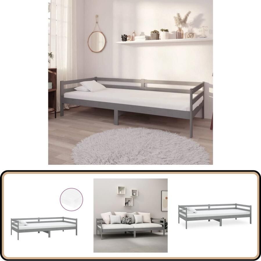 VidaXL Slaapbank Massief Grenenhout Grijs 90x200 cm Slaapbank Sofa Bed Tweepersoons Bed Houten Bed Design Bed Compact Bed Guest Bed Stapelbaar Bed Grenoble Hout