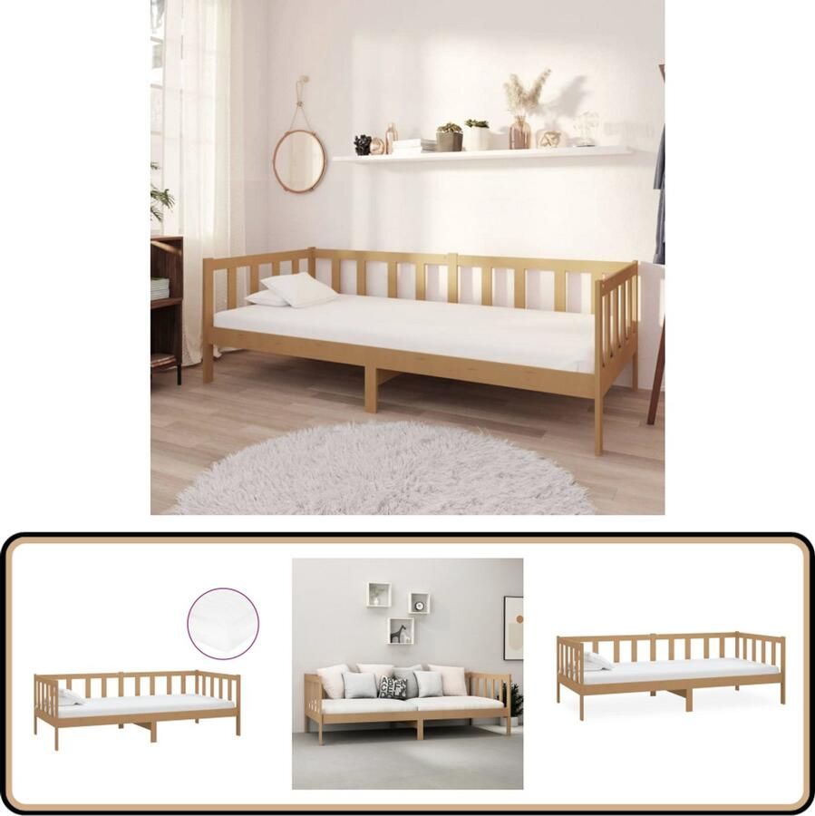 VidaXL Slaapbank Massief Grenenhout Honingbruin 90x200 cm Slaapbank Houten Bank Tweepersoons Bank Daybed Guest Bed
